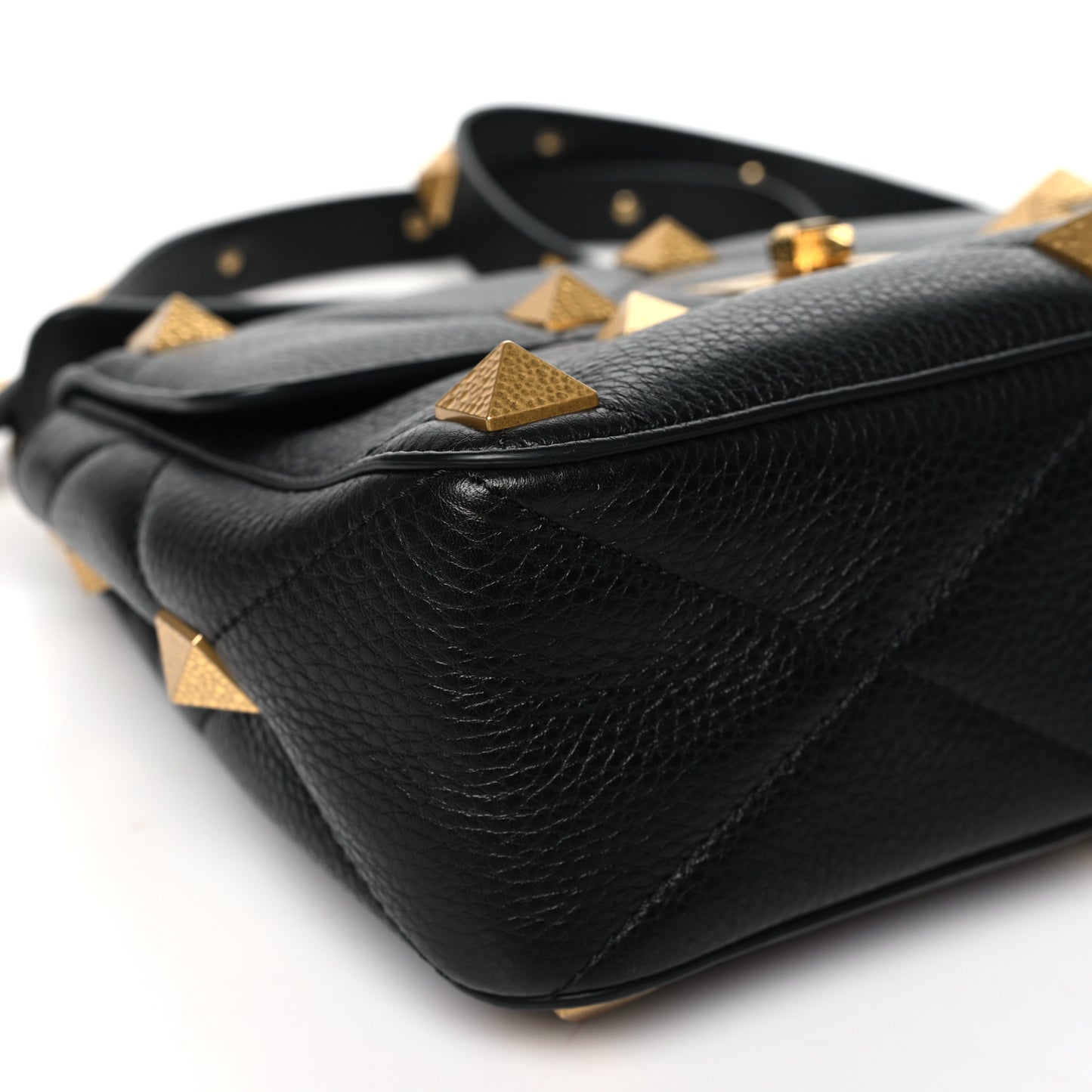 Grained Calfskin Large Roman Stud Shoulder Bag Black