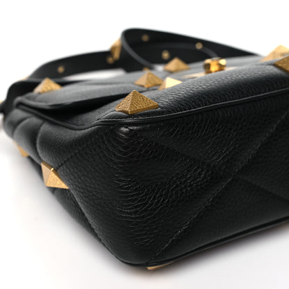 Valentino Garavani Grained Calfskin Large Roman Stud Shoulder Bag Black 8 of 9