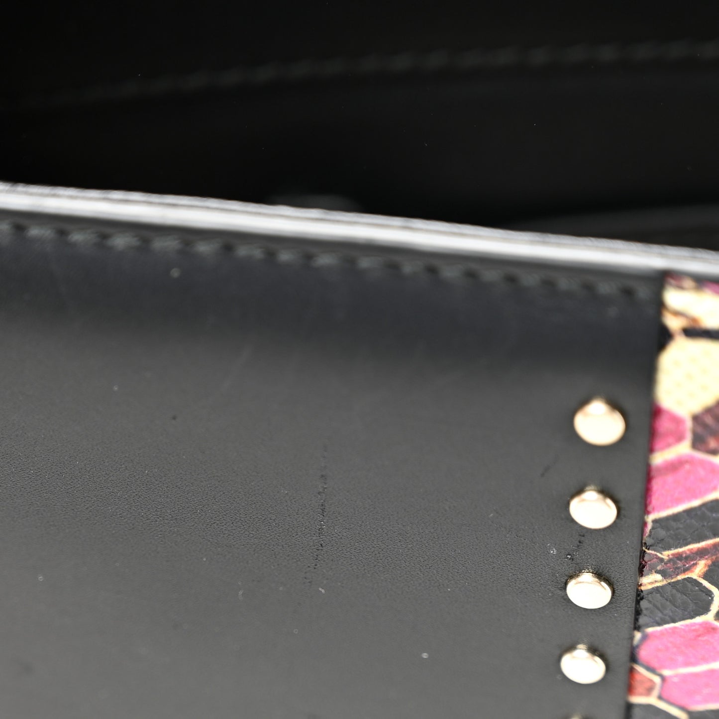 Calfskin Karung Studded Serpenti Forever Shoulder Bag Black Pink Multicolor