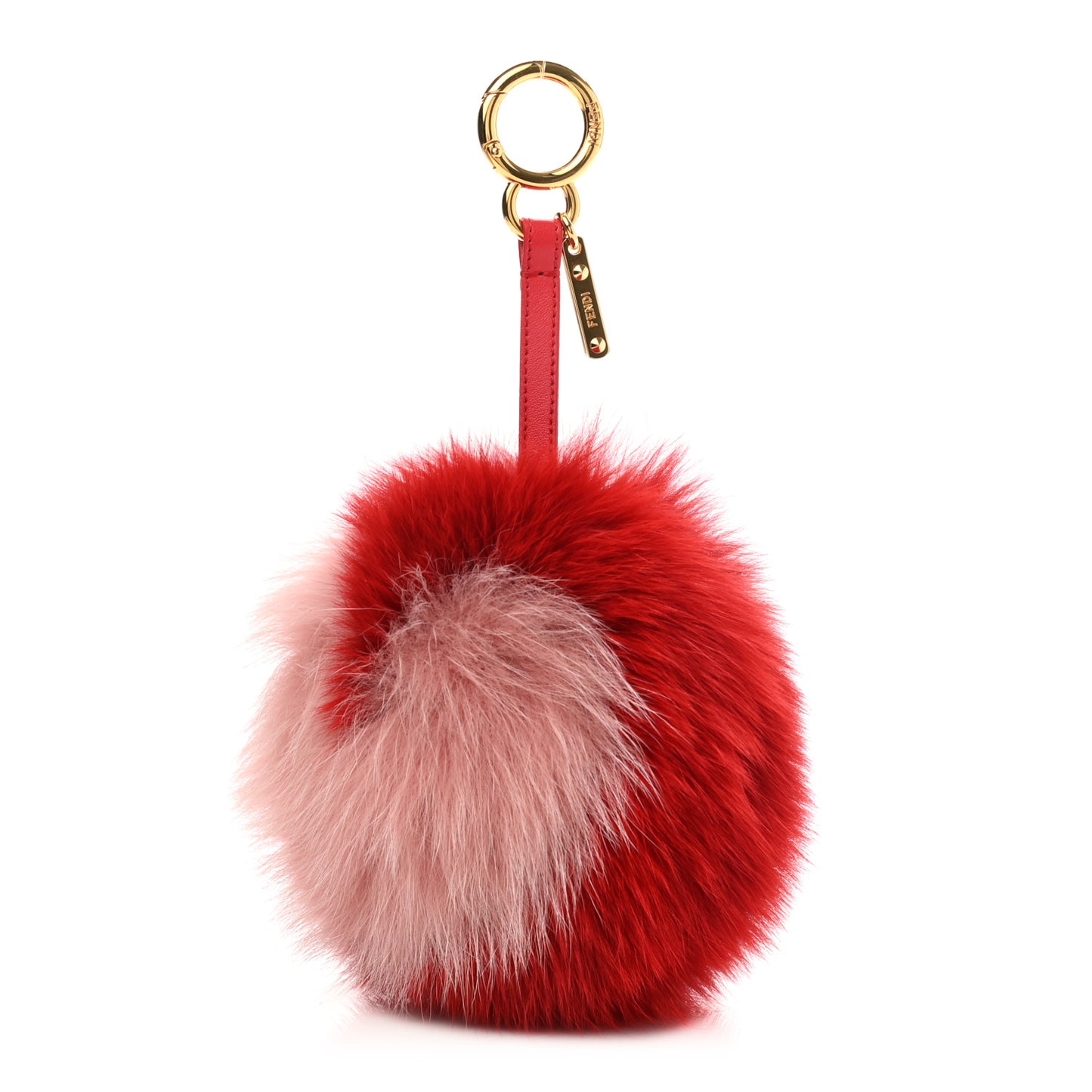 Fox Fur Shiny Nappa Heart Pom Pom Bag Charm Rosso Rosa