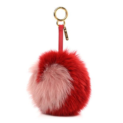 Fendi Fox Fur Shiny Nappa Heart Pom Pom Bag Charm Rosso Rosa 1 of 4