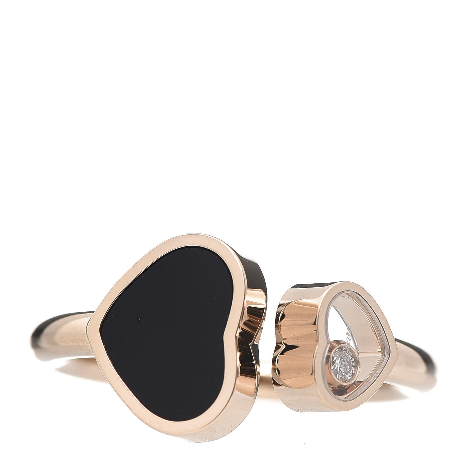 Chopard 18K Rose Gold Diamond Black Onyx Happy Hearts Ring 54 7 1 of 8