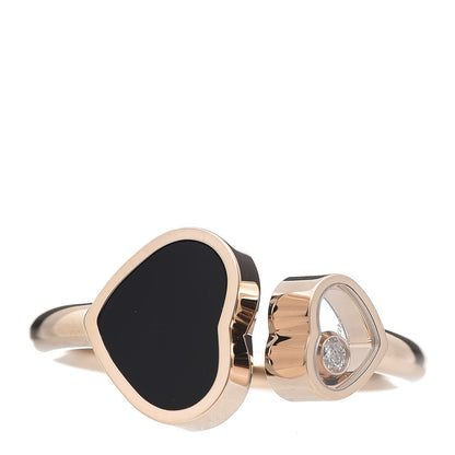 Chopard 18K Rose Gold Diamond Black Onyx Happy Hearts Ring 54 7 1 of 8