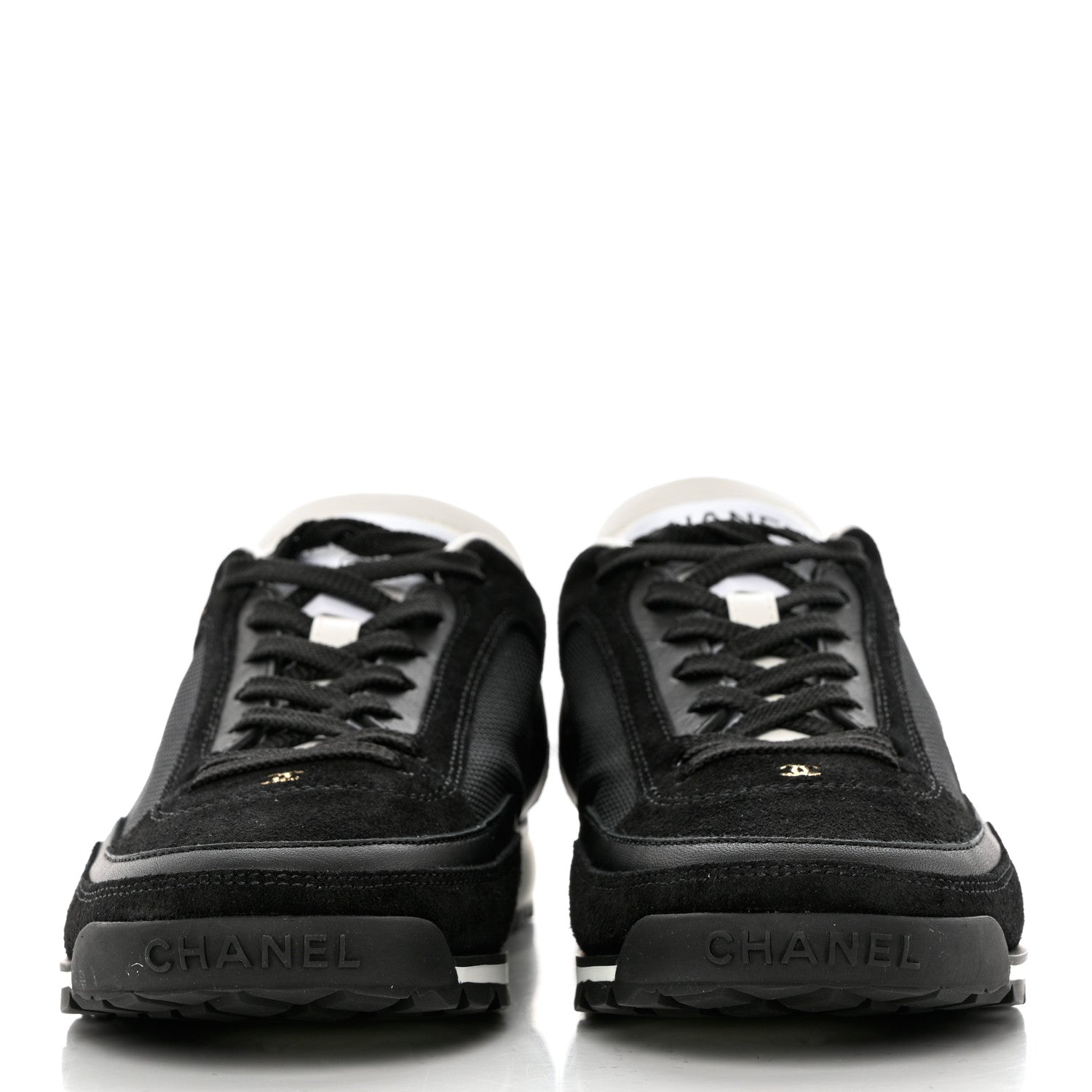 Chanel Suede Calfskin Fabric CC Sneakers 37 Black White 2 of 10