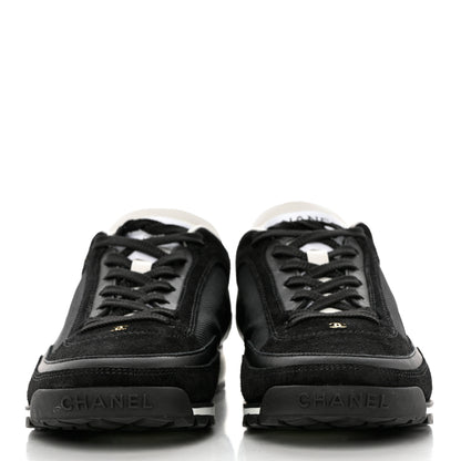 Chanel Suede Calfskin Fabric CC Sneakers 37 Black White 2 of 10