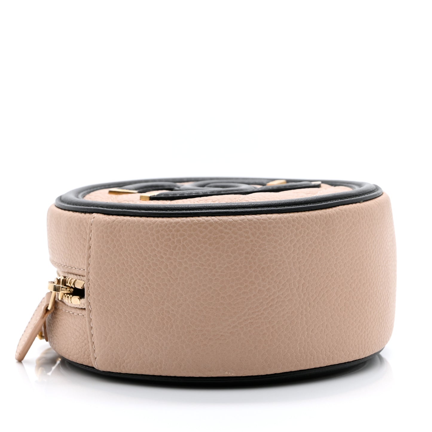 Caviar Quilted Round Filigree Crossbody Beige Black
