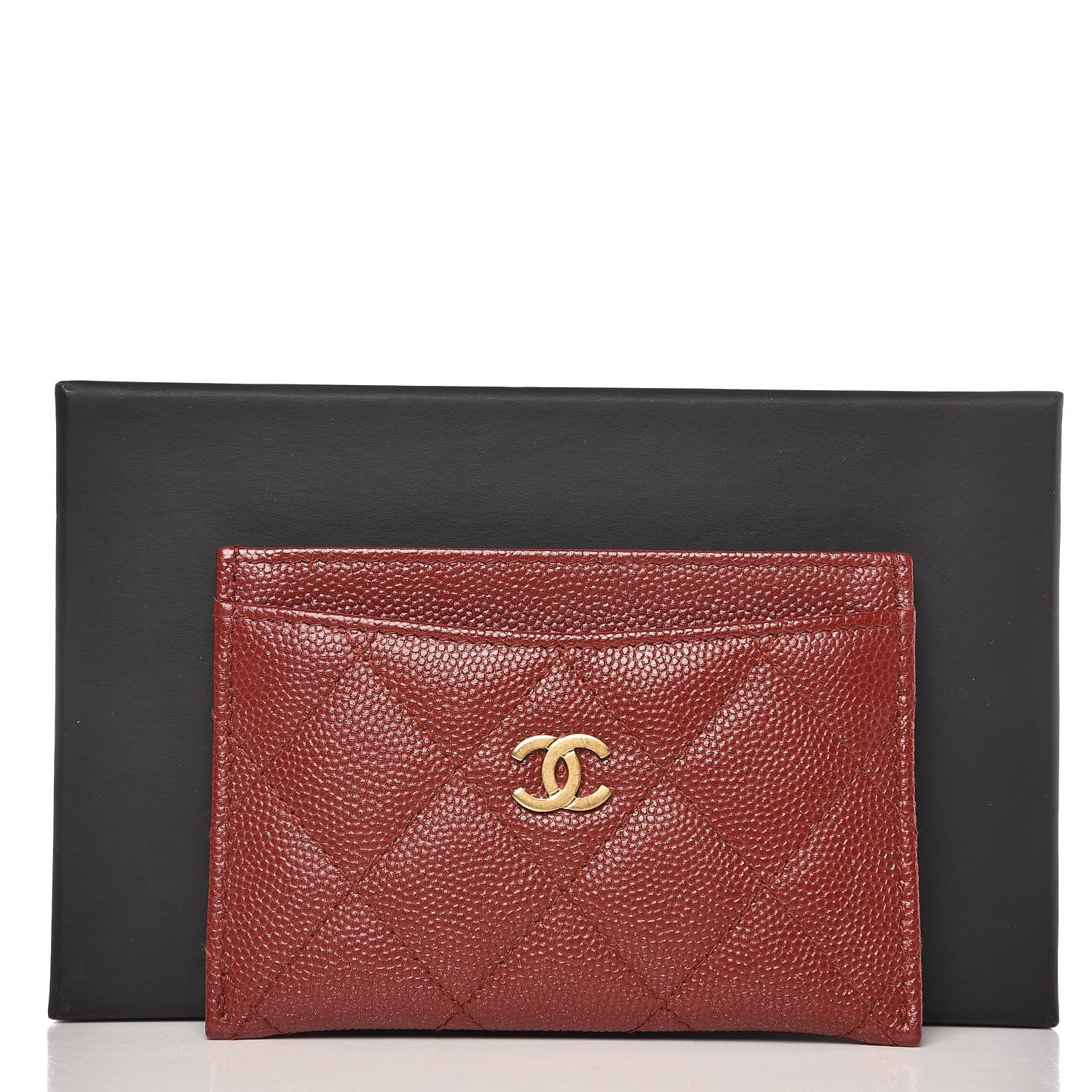 Chanel Metallic Caviar Quilted Card Holder Dark Red 9 of 9