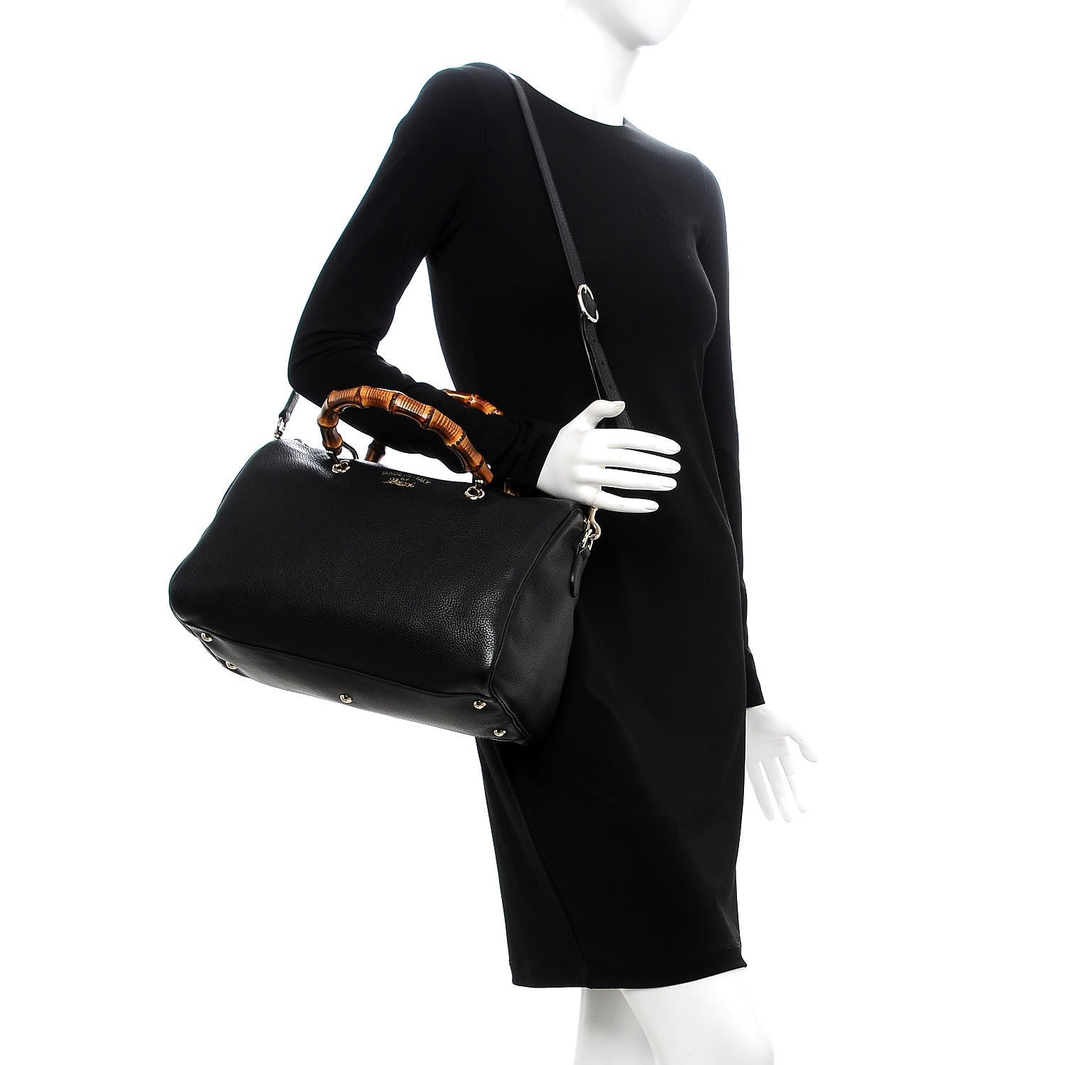 Gucci Calfskin Bamboo Medium Shopper Boston Black 2 of 11