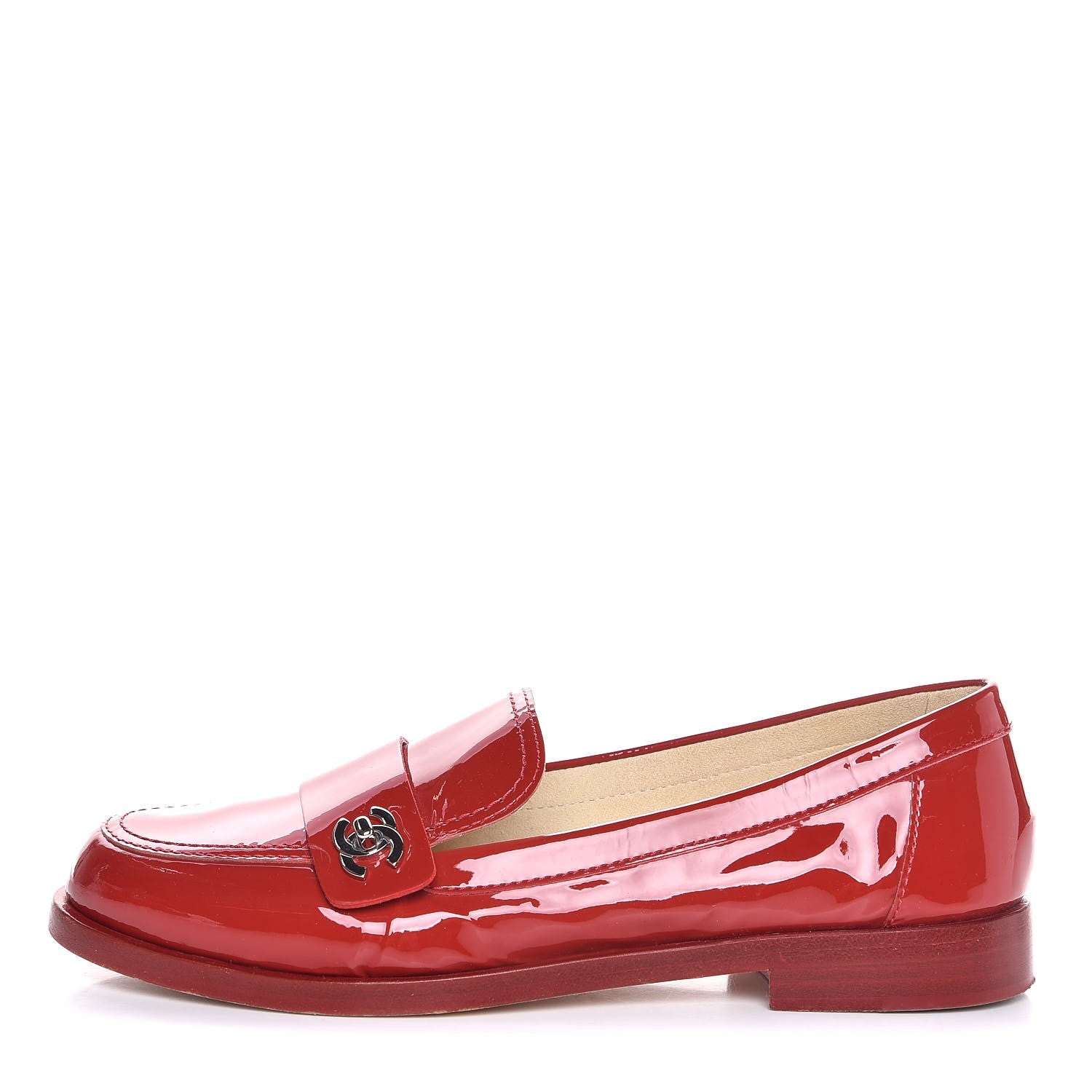 Chanel Patent CC Turnlock Mocassin Loafers 36.5 Red 1 of 14