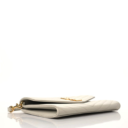 Saint Laurent Grain De Poudre Matelasse Chevron Monogram Envelope Clutch Blanc Vintage 5 of 10