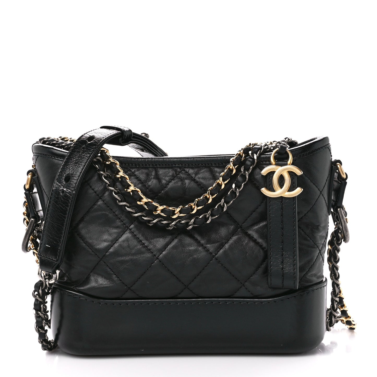 Aged Calfskin Quilted Small Gabrielle Hobo Black