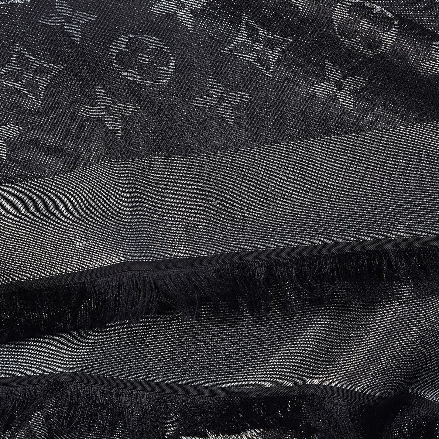 Silk Lurex Wool Monogram Shine Shawl Black