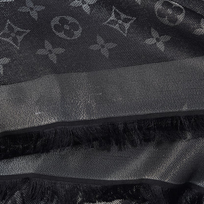 Louis Vuitton Silk Lurex Wool Monogram Shine Shawl Black 5 of 6