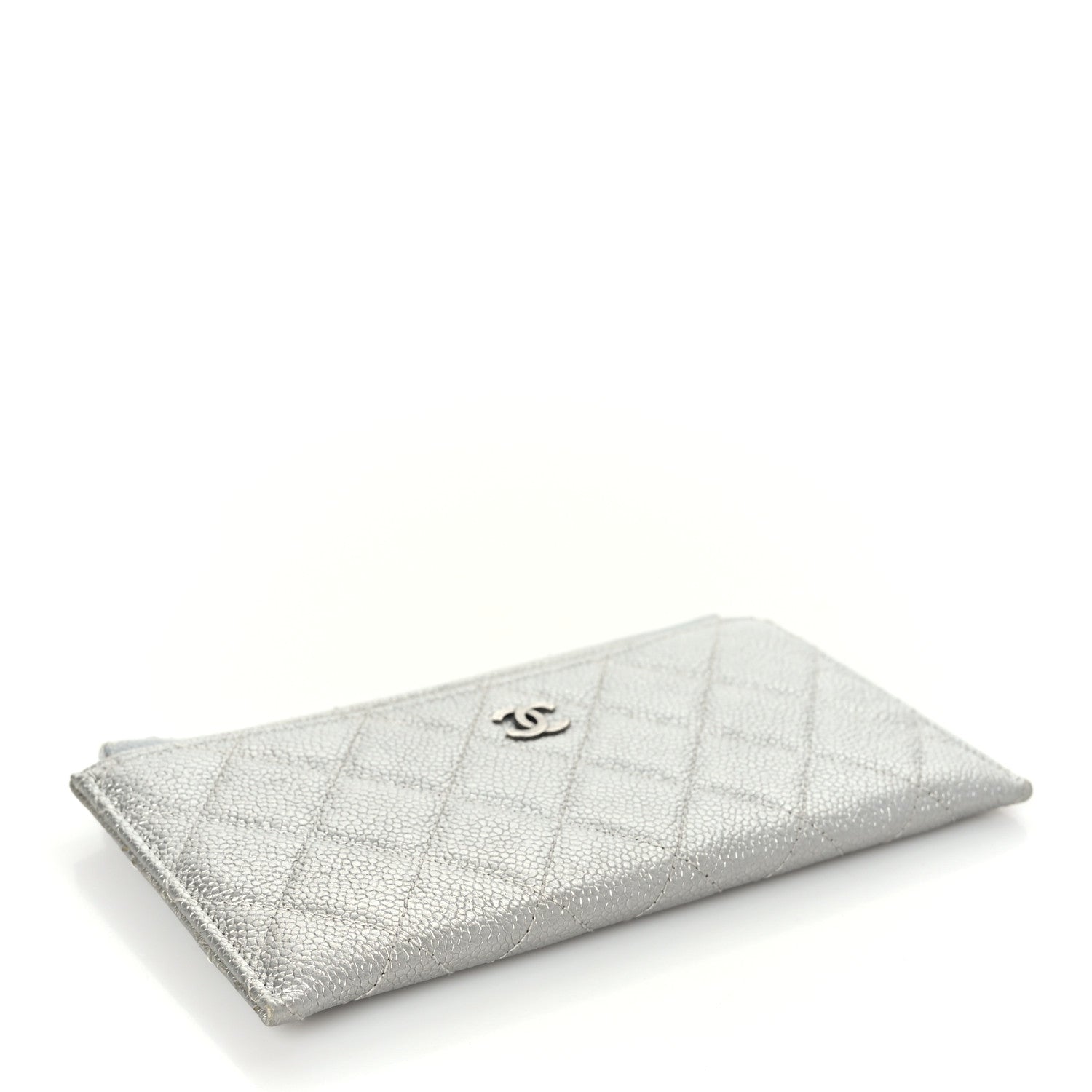Chanel Metallic Caviar Quilted Classic Zip Pouch Silver 4 of 7