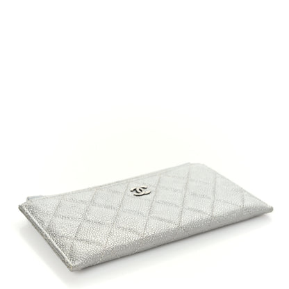Chanel Metallic Caviar Quilted Classic Zip Pouch Silver 4 of 7