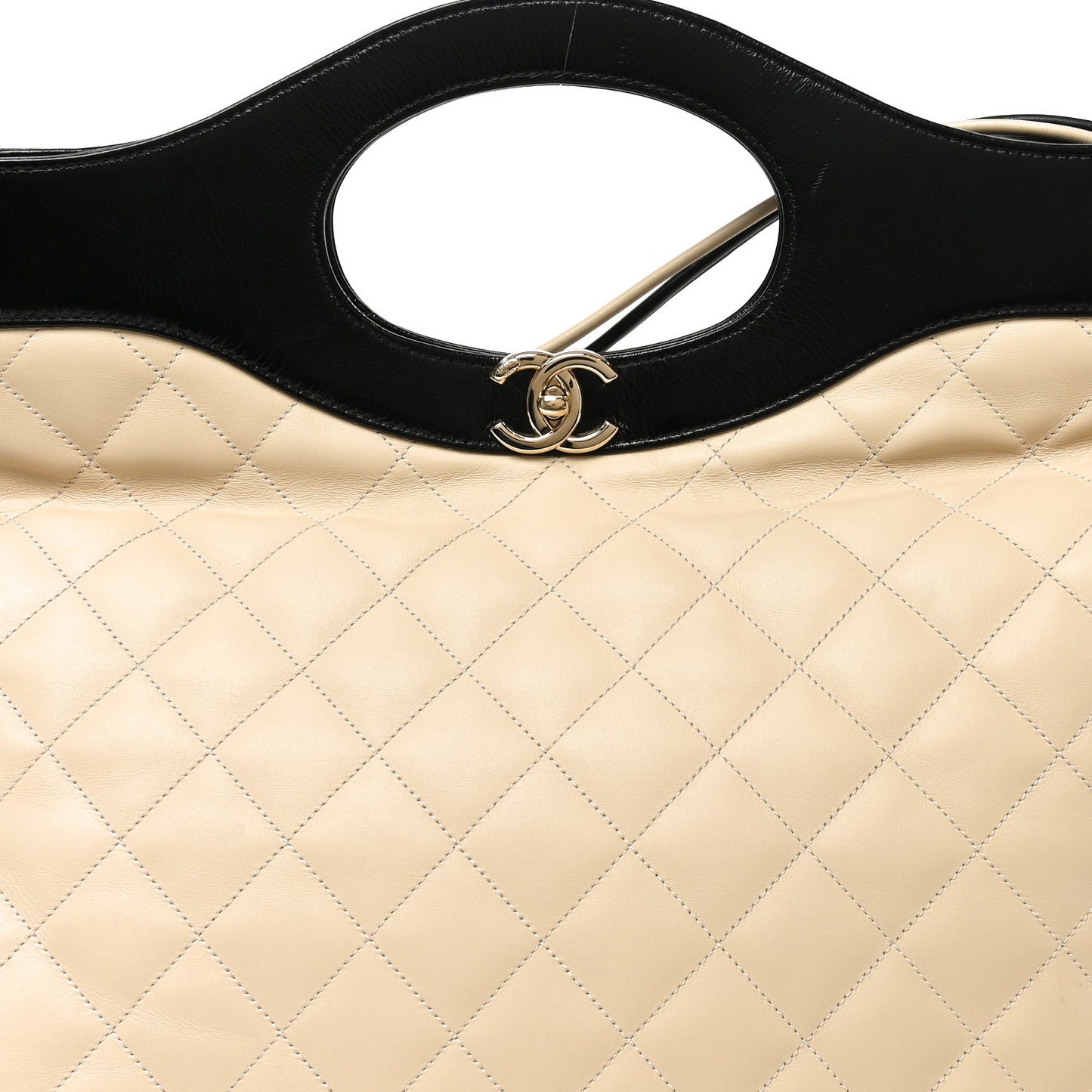 Aged Calfskin Quilted Large 31 Shopping Bag Beige Black