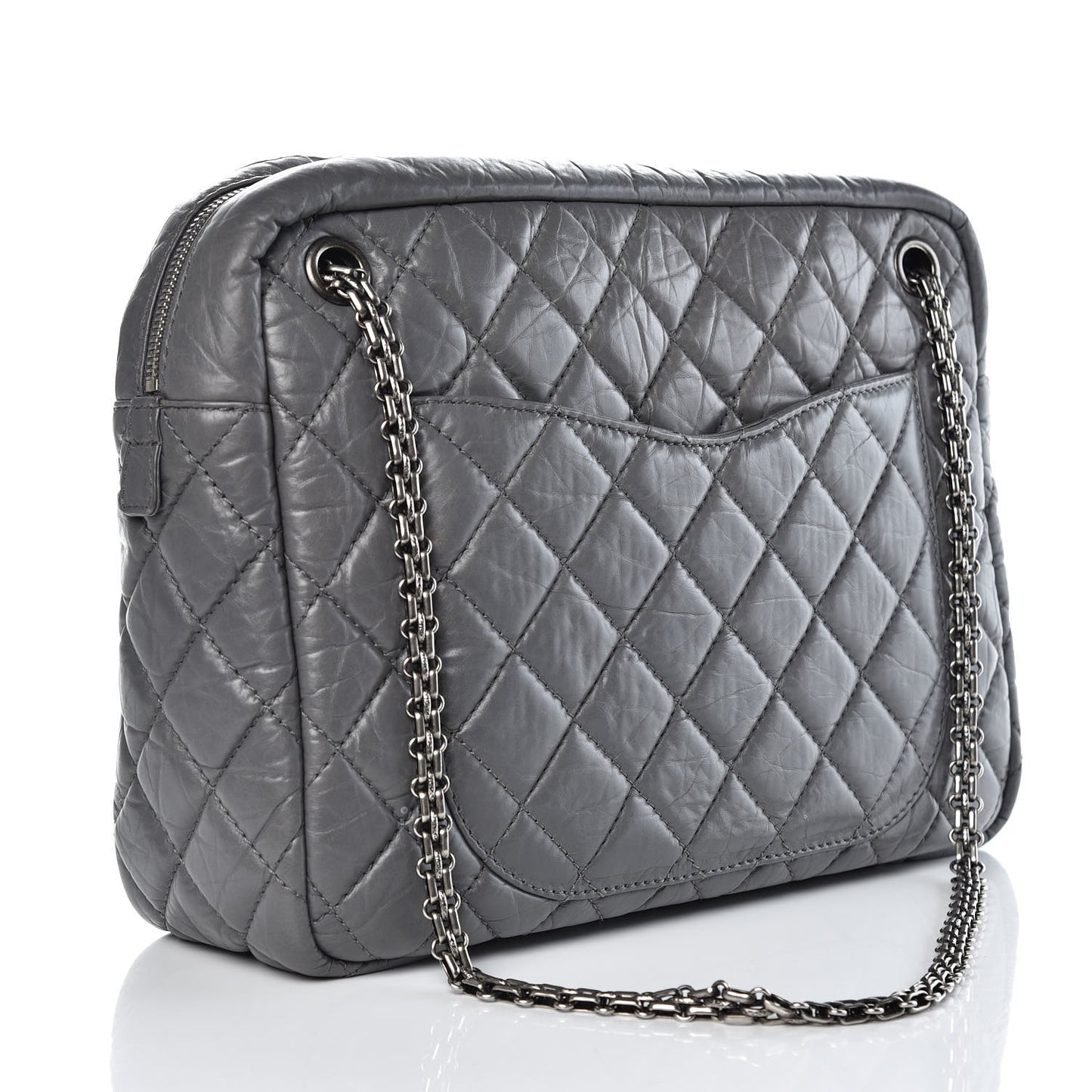 Aged Calfskin Quilted Large Reissue Camera Case Grey