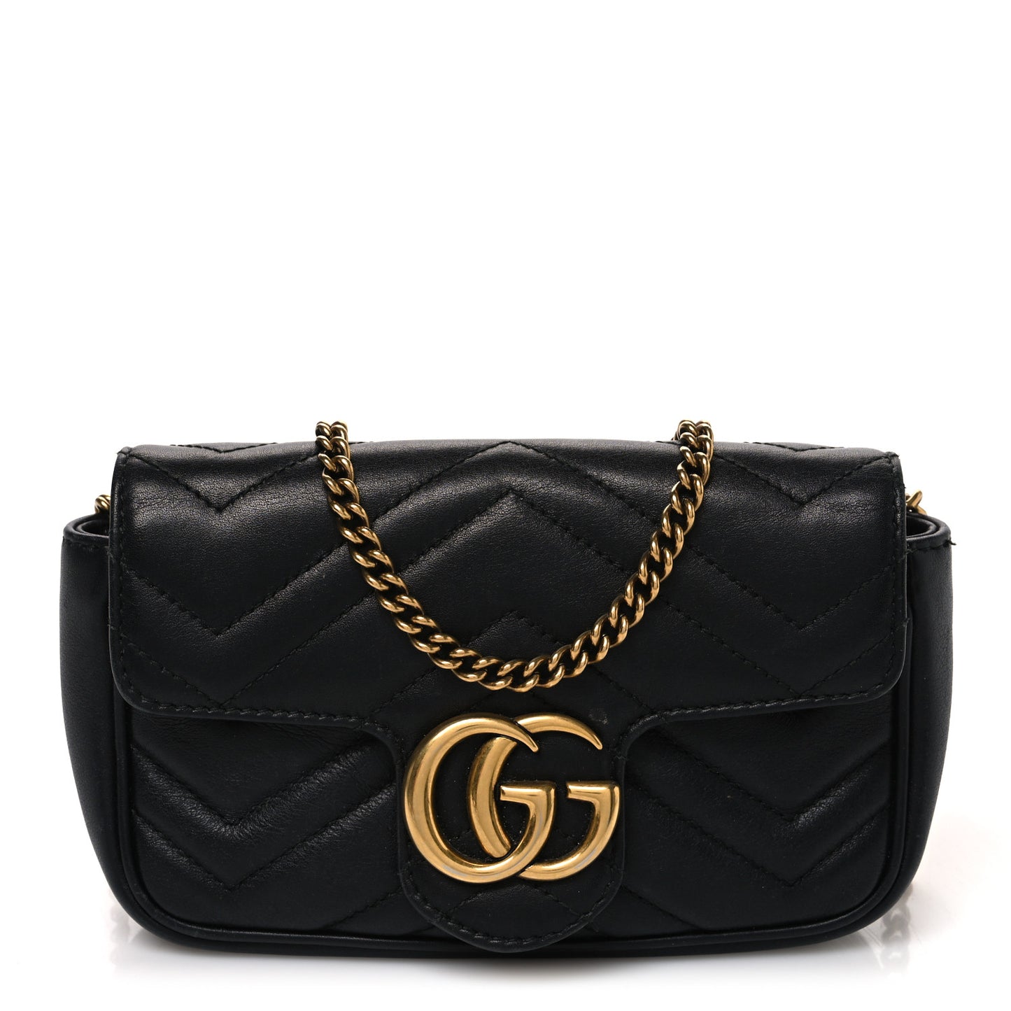 Calfskin Matelasse Super Mini GG Marmont Shoulder Bag Black