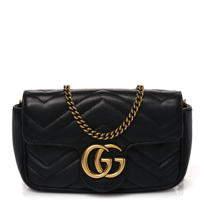 Gucci Calfskin Matelasse Super Mini GG Marmont Shoulder Bag Black 1 of 11