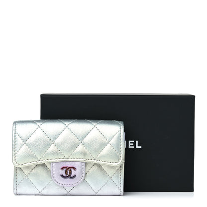 Chanel Gradient Metallic Calfskin Quilted Flap Card Holder Wallet Silver Blue Yellow Purple 9 of 9