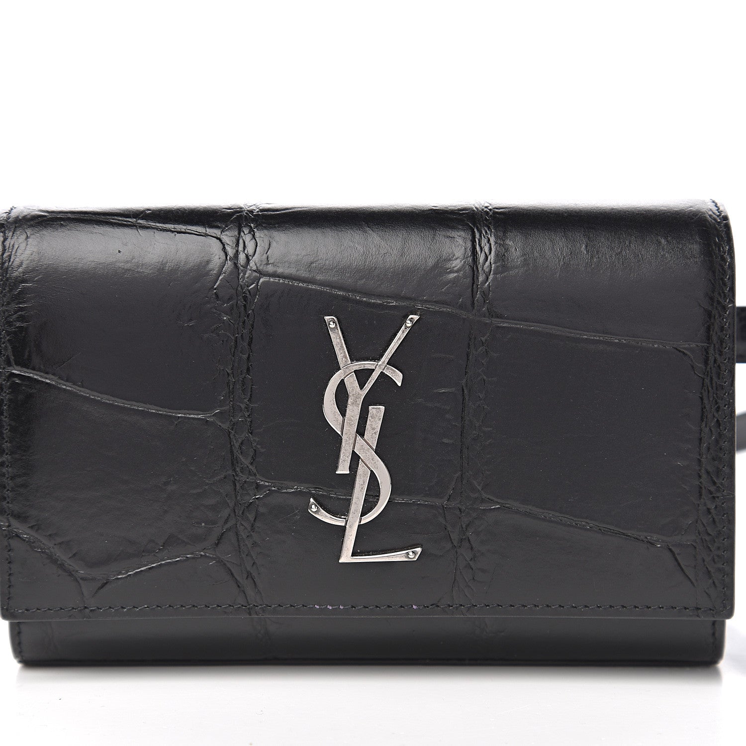 Saint Laurent Calfskin Crocodile Embossed Monogram Kate Belt Bag Black 12 of 12