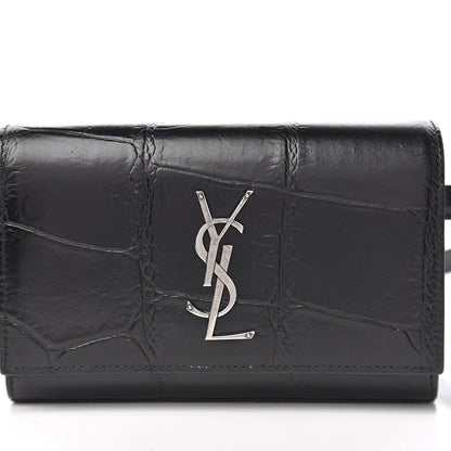 Saint Laurent Calfskin Crocodile Embossed Monogram Kate Belt Bag Black 12 of 12