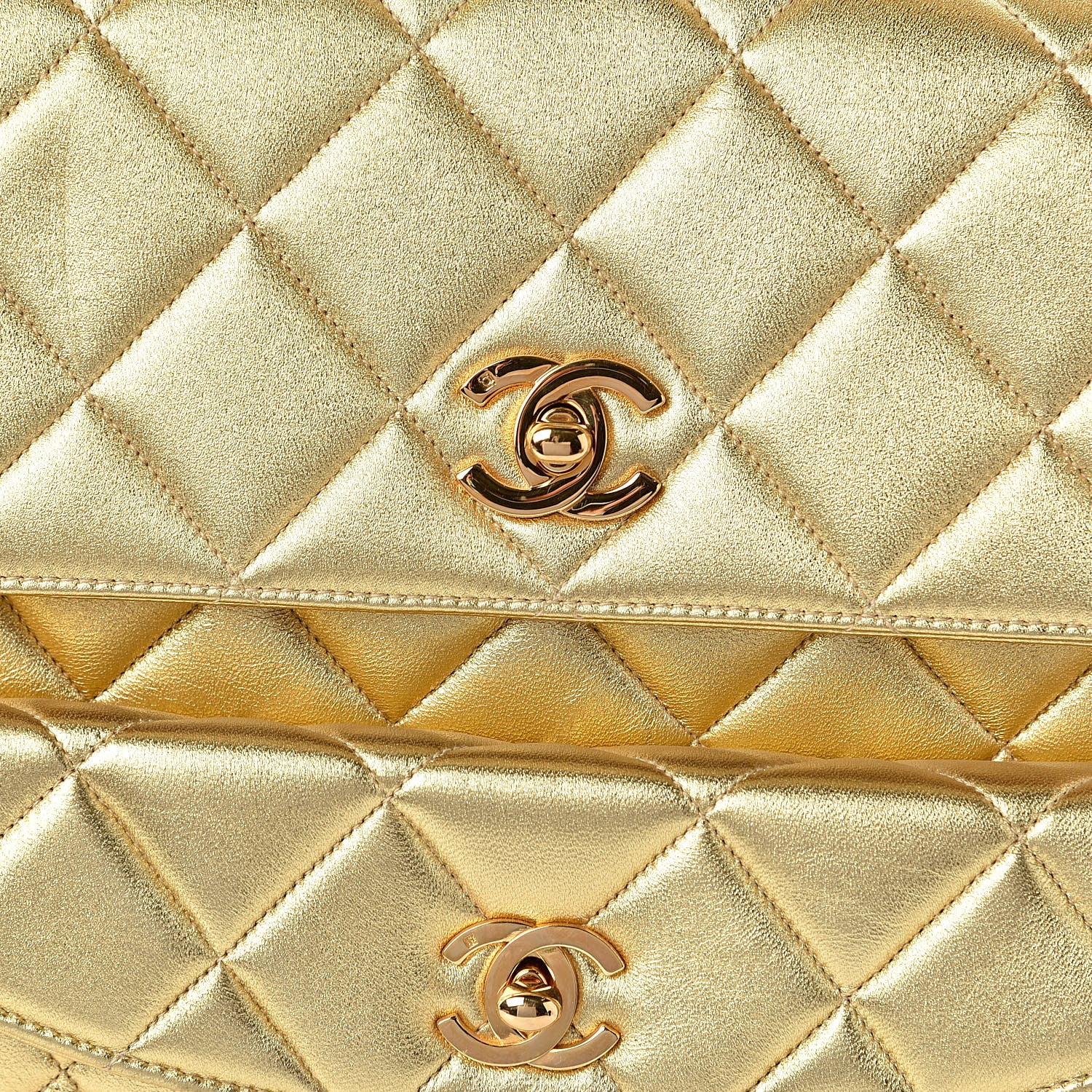 Chanel Metallic Lambskin Quilted Double Pocket Shoulder Bag Gold 11 of 11