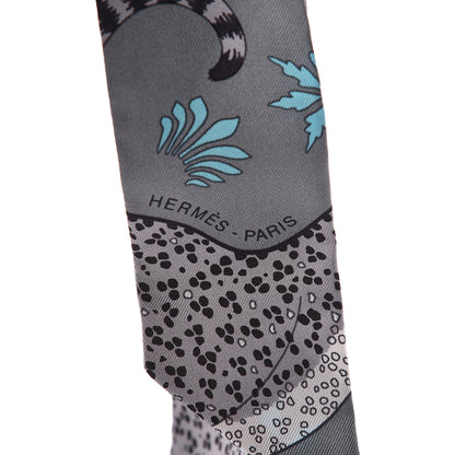 Hermes Silk Les Leopards Twilly Gris Acier Gris Perle Peach 4 of 5