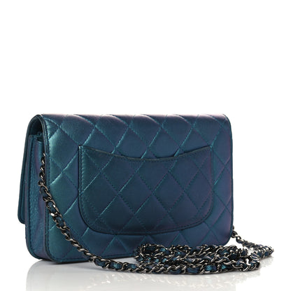Chanel Metallic Lambskin Wallet On Chain WOC Turquoise 2 of 10