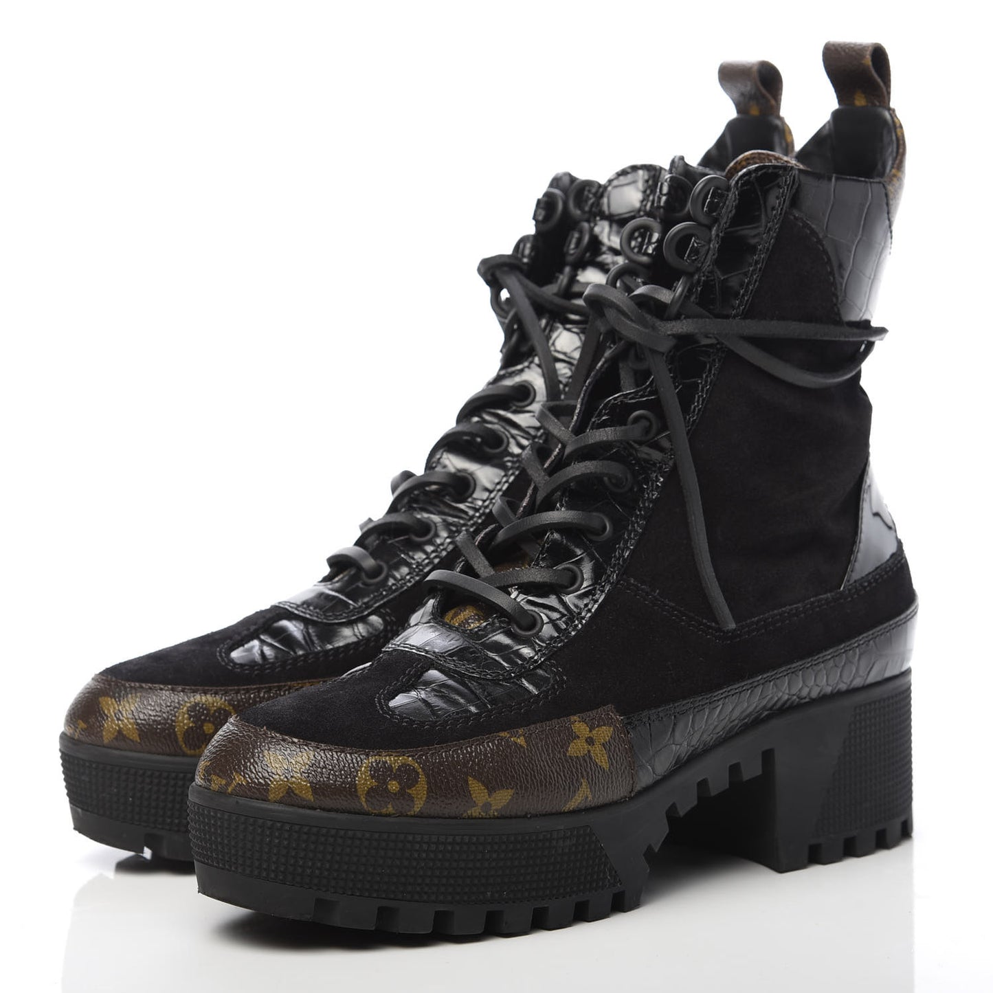 Suede Calfskin Monogram Laureate Platform Desert Boots 39 Black