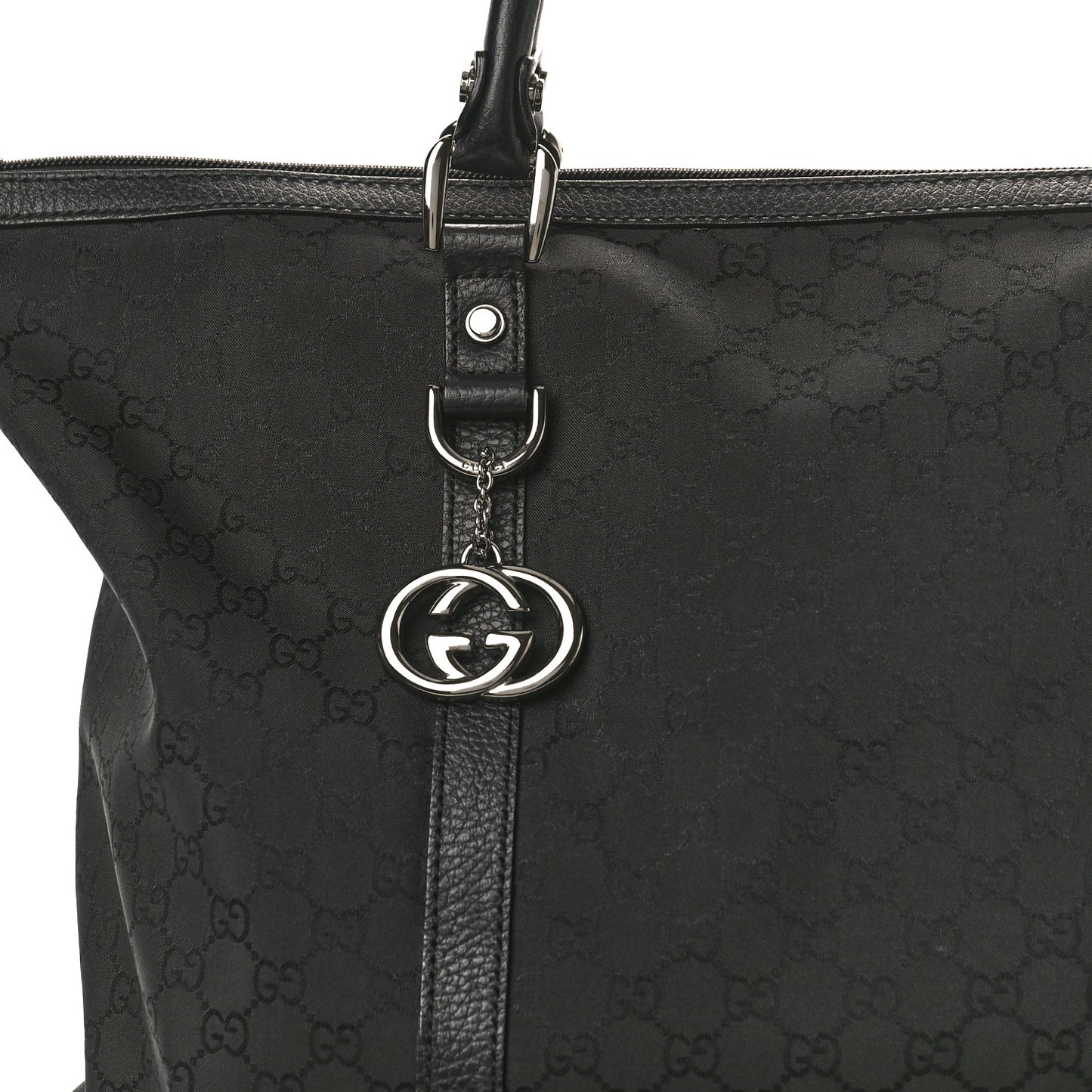 Nylon Monogram Medium GG Charm Dome Satchel Black