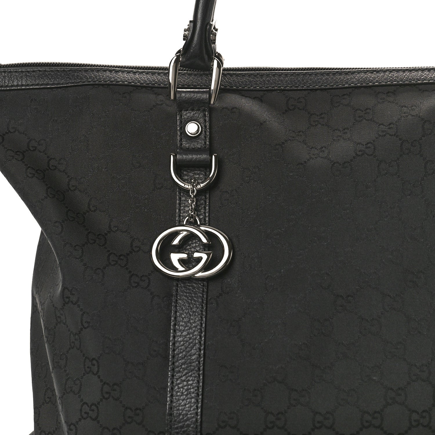 Gucci Nylon Monogram Medium GG Charm Dome Satchel Black 8 of 10