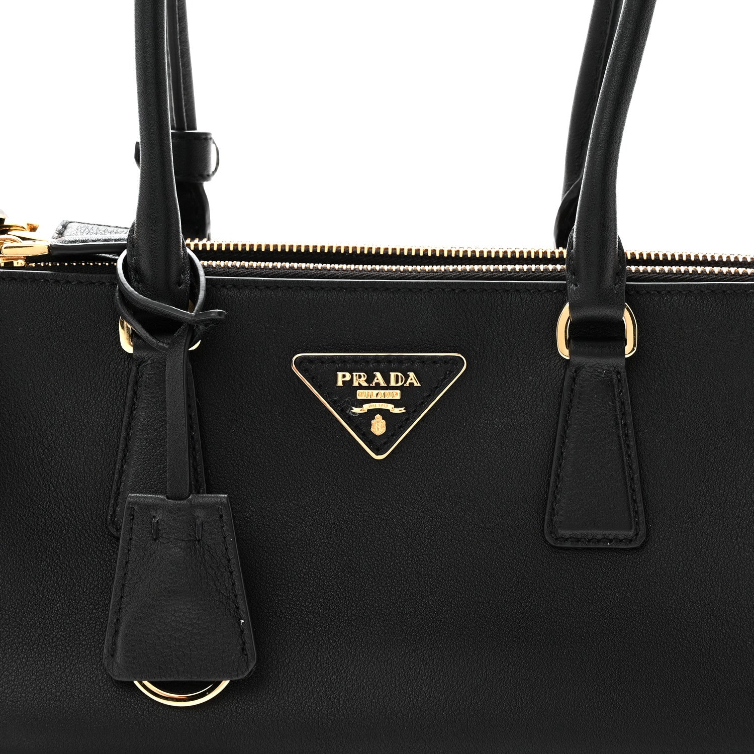 Prada Soft Grain Medium East West Galleria Double Zip Bag Black 7 of 9