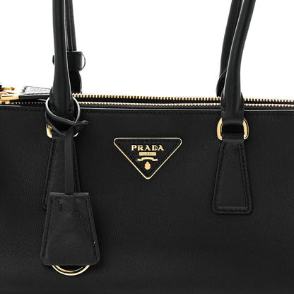Prada Soft Grain Medium East West Galleria Double Zip Bag Black 7 of 9