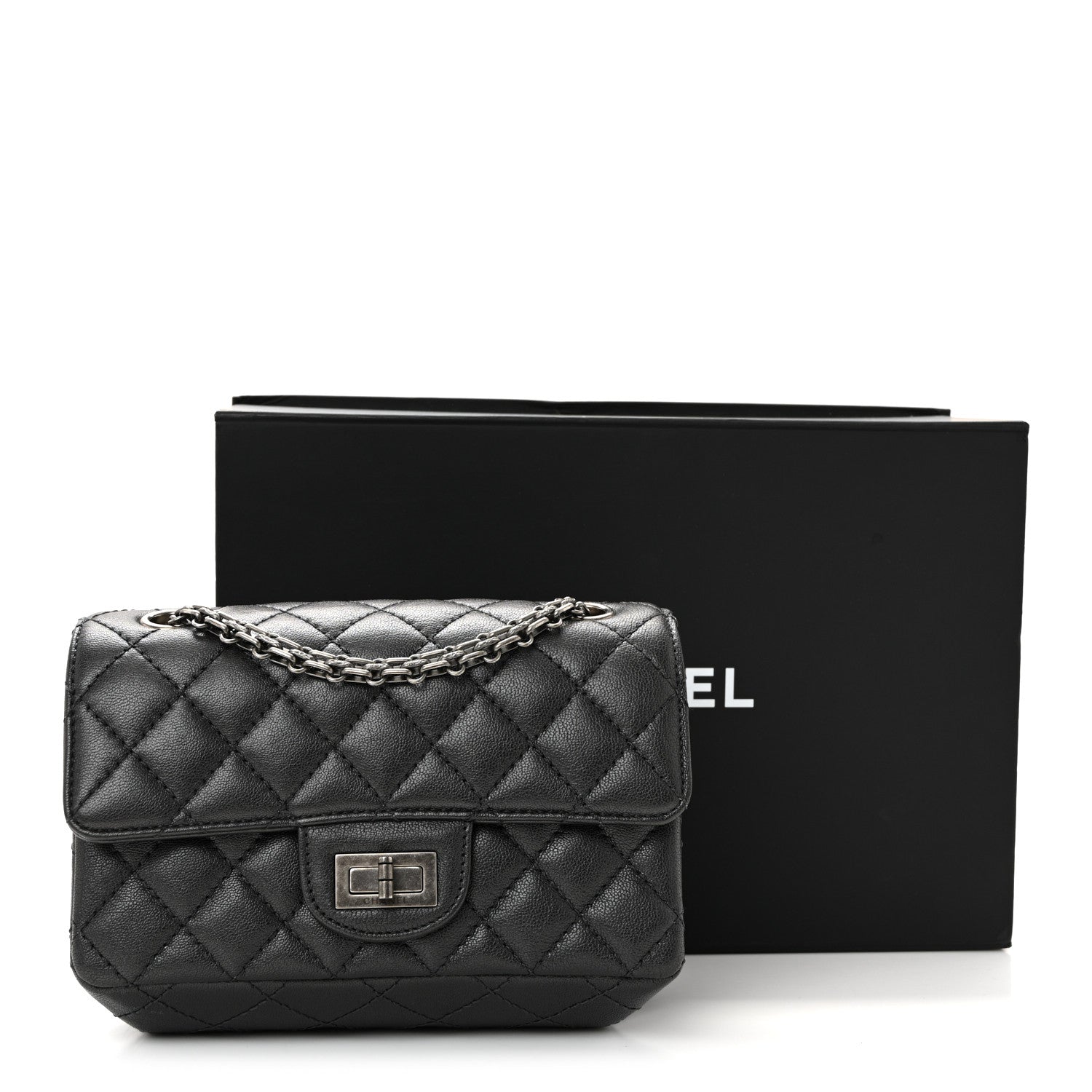 Chanel Goatskin Quilted 2.55 Reissue Mini Flap Dark Silver 10 of 10