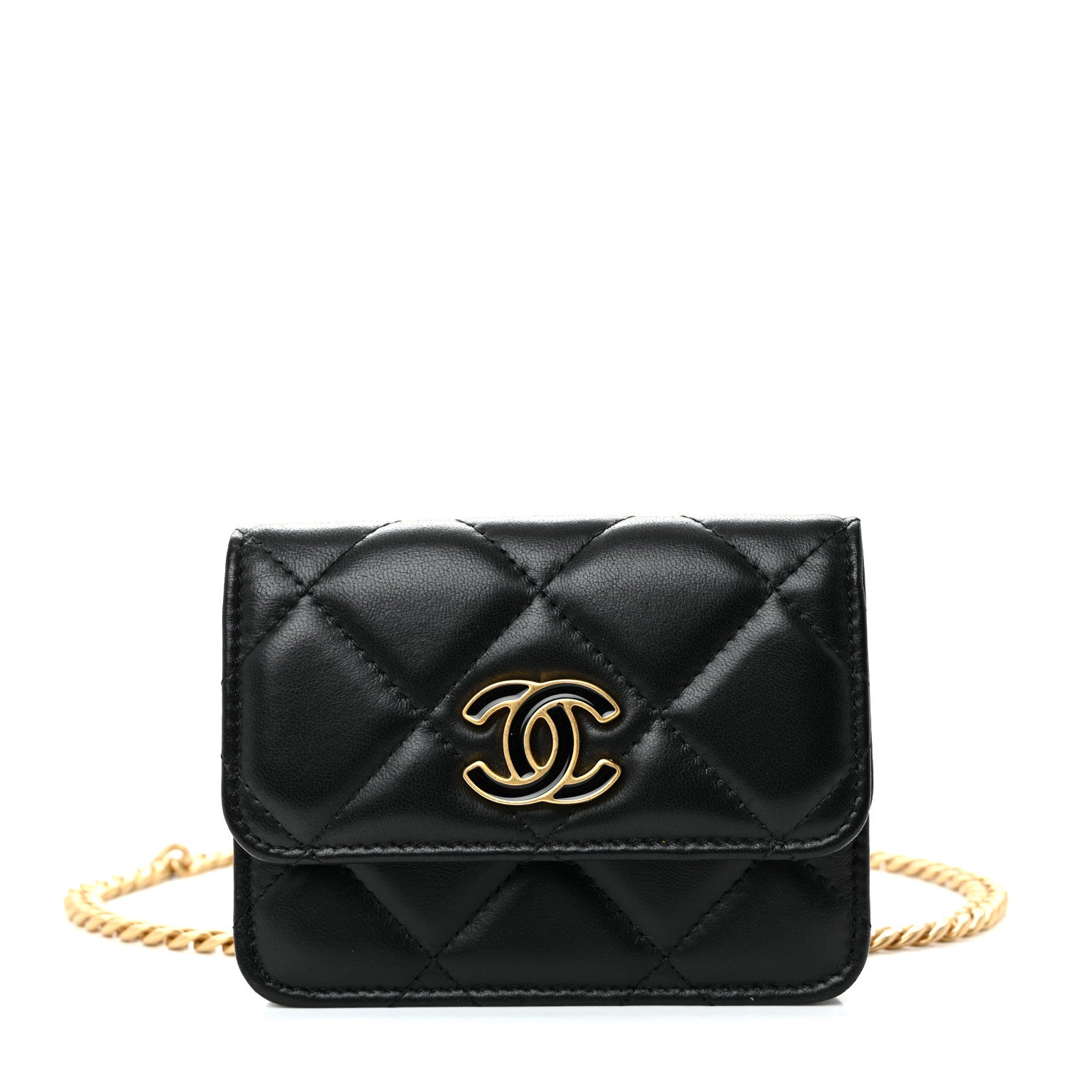 Chanel Lambskin Enamel Quilted Pending CC Flap Belt Bag Black 1 of 11