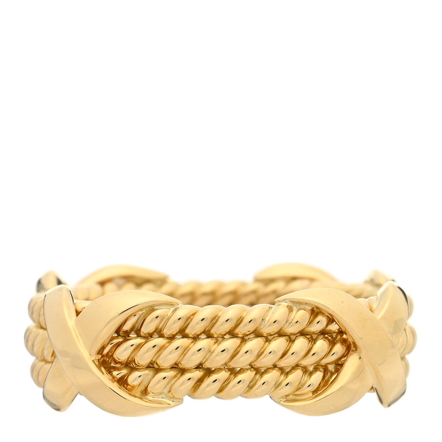 Tiffany 18K Yellow Gold Schlumberger Rope 3 Row X Ring 53 6.5 3 of 4