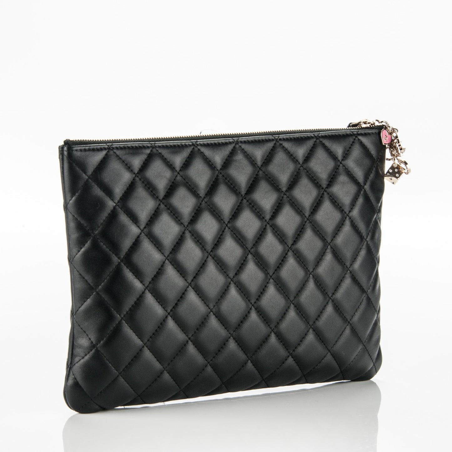 Lambskin Quilted Medium Casino Beauty CC Cosmetic Case Black