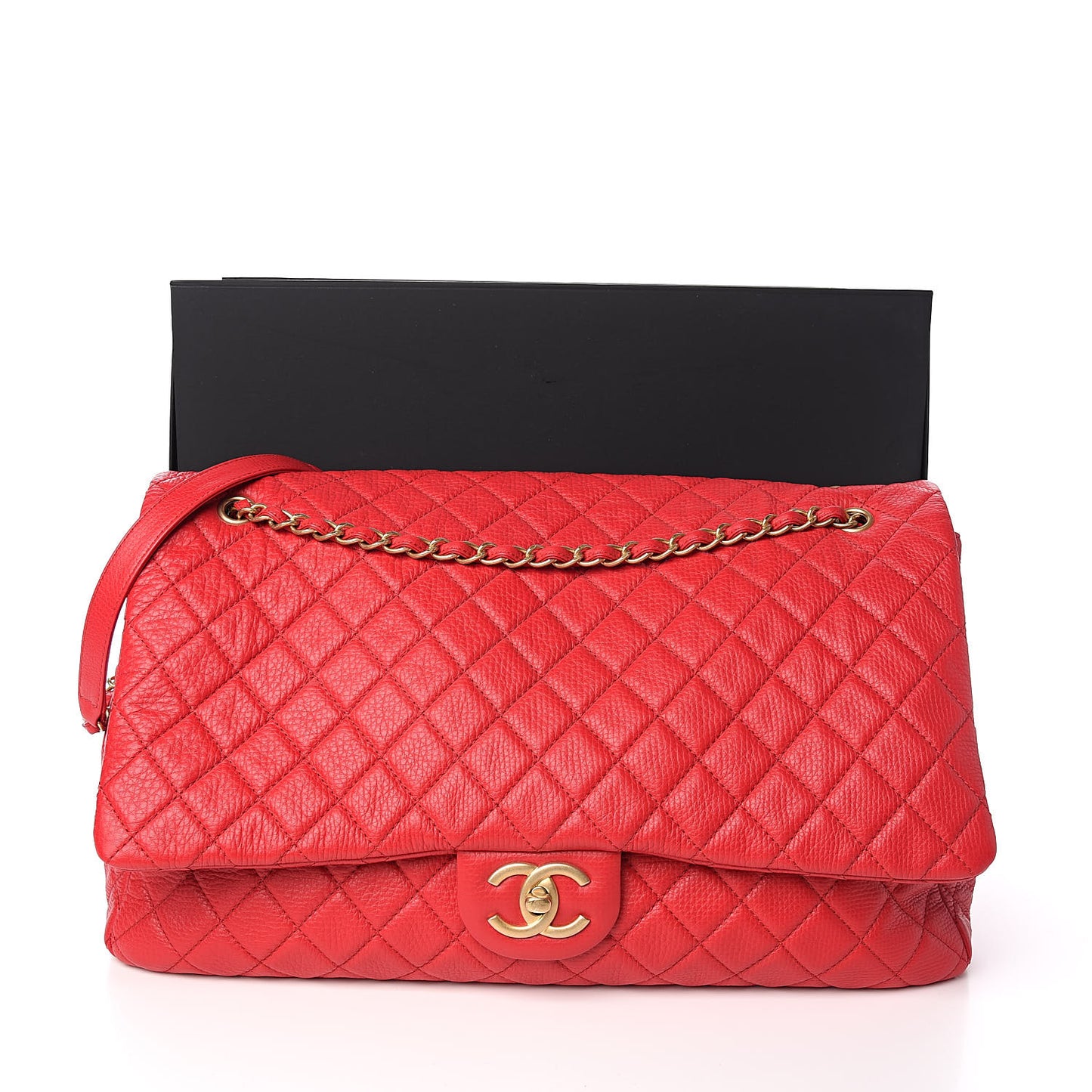 Calfskin Quilted Small XXL Travel Flap Bag Red