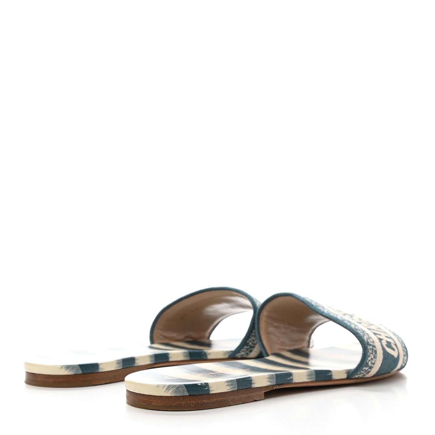 Cotton D-Stripes Embroidered Dway Mules Slide Sandals 40 Deep Ocean