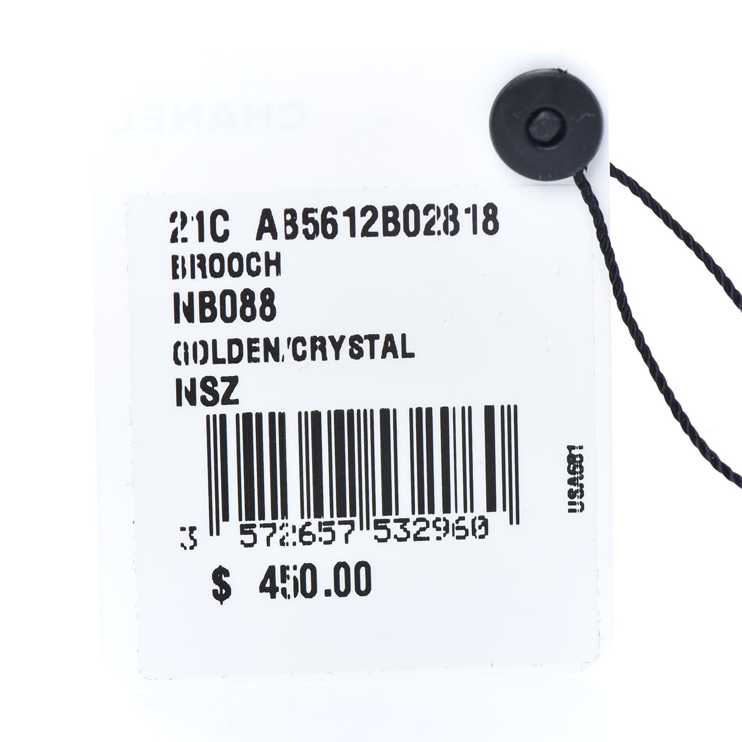 Crystal Chain CC Brooch Gold