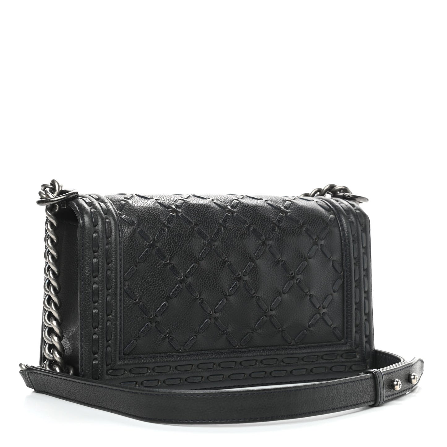 Caviar Stitched Medium Boy Flap Blue