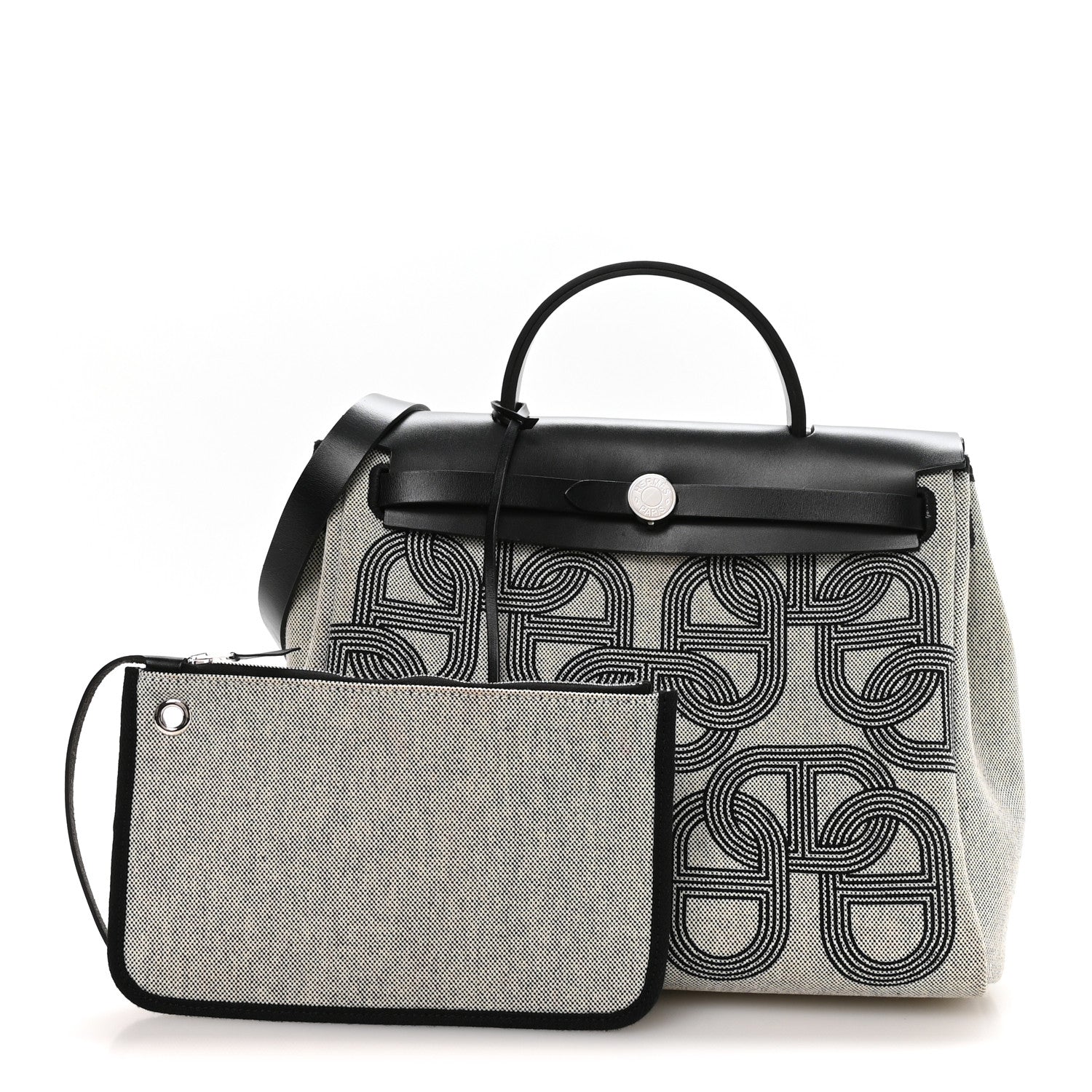 Hermes Vache Hunter Toile Chaine D'Ancre Herbag Zip Retourne 31   PM Ecru Black 2 of 10