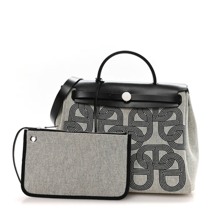 Hermes Vache Hunter Toile Chaine D'Ancre Herbag Zip Retourne 31   PM Ecru Black 2 of 10