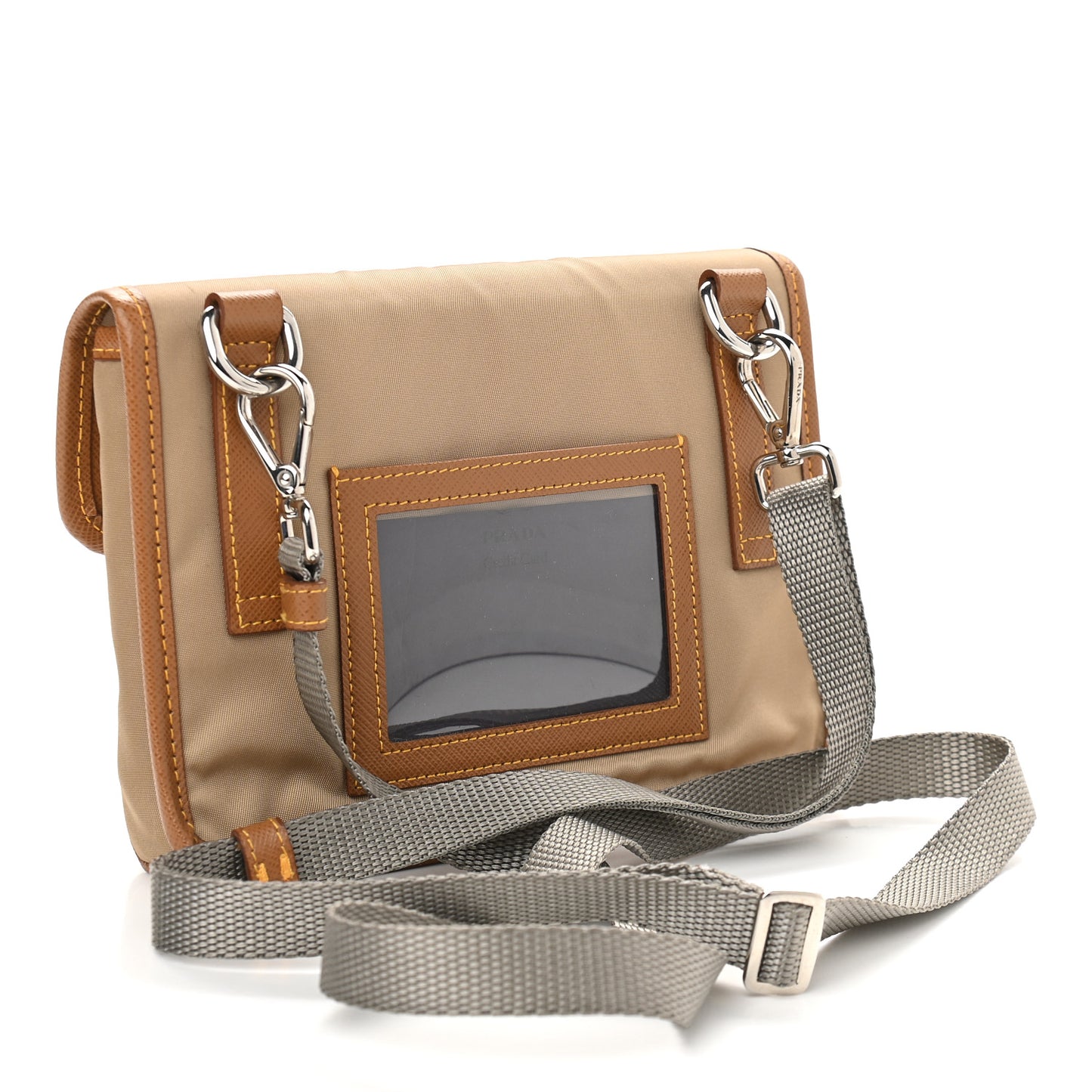 Re-Nylon Saffiano Smartphone Case Crossbody Brown Grey