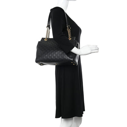 Gucci Guccissima Signature Medium Shoulder Tote Bag Black 2 of 10