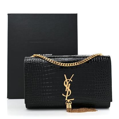 Saint Laurent Calfskin Crocodile Embossed Medium Classic Monogram Kate Tassel Satchel Black 12 of 12