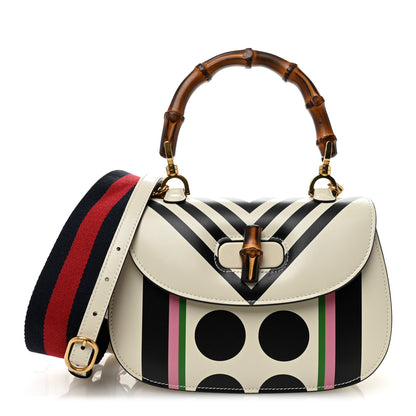Gucci Calfskin Web Geometric Print Small Bamboo 1947 Top Handle Bag White Multicolor 1 of 12