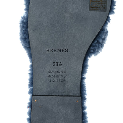 Hermes Woolskin Oran Sandals 38.5 Bleu 6 of 11