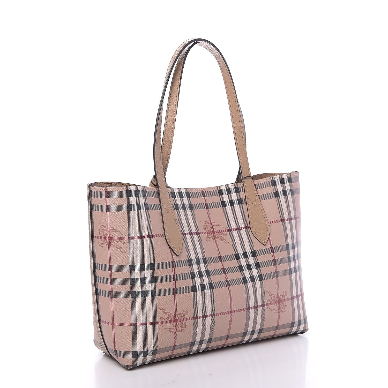 Burberry Grainy Calfskin Haymarket Check Small Reversible Tote Mid Camel 5 of 17